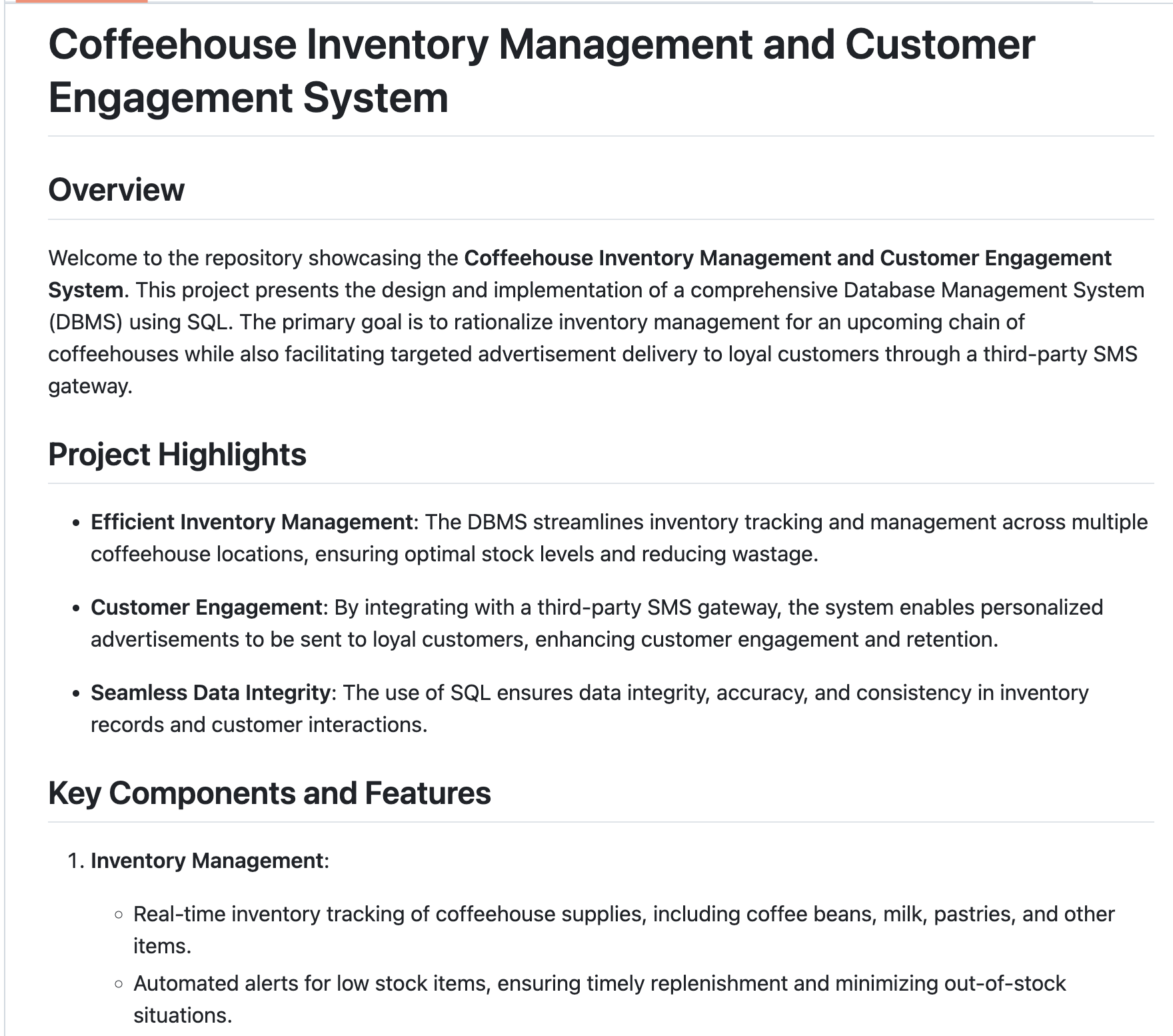 CoffeeHouse Chain Database Management Project